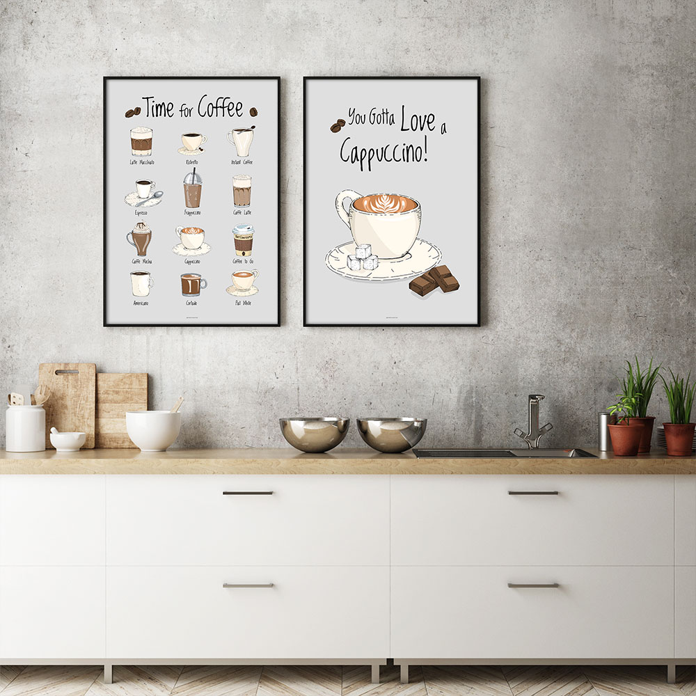 Kaffe plakater – hyg i hjemmet med kaffe i glas og ramme